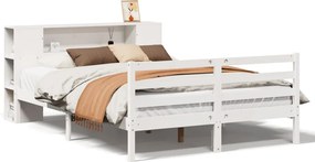 vidaXL Pat cu bibliotecă fără saltea, alb, 135x190 cm, lemn masiv pin