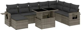 vidaXL Set canapele de grădină, 9 piese, cu perne, gri, poliratan