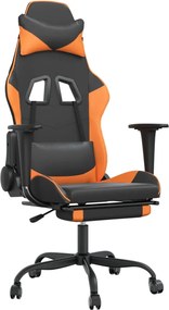 vidaXL Scaun gaming masaj/suport picioare, negru/portocaliu, piele eco