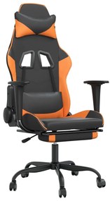 345417 vidaXL Scaun gaming masaj/suport picioare, negru/portocaliu, piele eco
