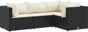 vidaXL Set mobilier relaxare grădină 4 piese cu perne poliratan negru