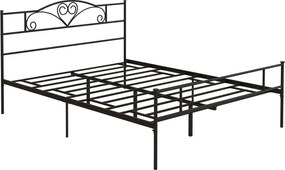 HOMCOM Cadru de pat dublu din metal pentru saltea 150x200 cm cu tăblie și picioare de 31 cm Cadru pat matrimonial cu spațiu de depozitare dedesubt 158x211x106 cm Negru | Aosom Romania