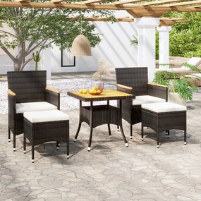 3058336 vidaXL Set mobilier grădină, 5 piese, negru, poliratan și lemn acacia