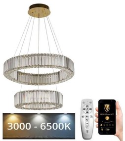 Lustră LED dimabilă pe cablu LED/65W/230V 3000-6500K crom/auriu + telecomandă