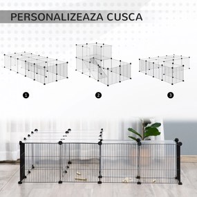 PawHut Țarc Modular pentru Animale de Talie Mică cu Panouri și Accesorii, 140x70x70 cm, Negru | Aosom Romania