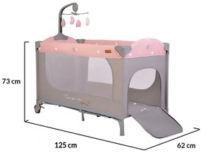 Patut pliant transformabil in tarc copii NOVOKIDS™ Onceuponatime NEST, 62X125 cm, 2 Niveluri, Jucarie Carusel muzical, Fermoar acces lateral, Roz cu