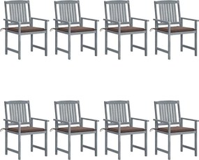vidaXL Scaune grădină cu perne, 8 buc., gri, lemn masiv de acacia