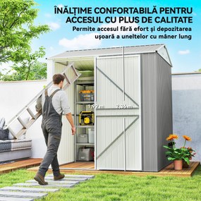Outsunny Depozit de Grădină Înalt de 3.51m² din Oțel Galvanizat cu Guri de Ventilație, Căsuță de Grădină cu Ușă Blocabilă, Acoperiș Înclinat, Mănuși, Depozit pentru Unelte, 209x177x236 cm, Argintiu Gri | Aosom Romania