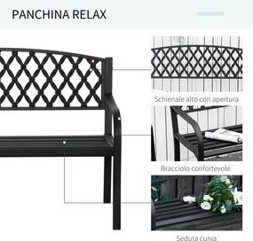 Outsunny Băncuță de Grădină pentru 2 Persoane, din Oțel și Fontă, Design Elegant, Rezistentă, Negru | Aosom Romania