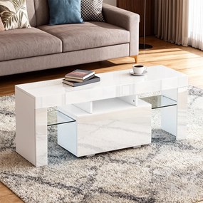 HOMCOM Dulap TV, mobilier TV cu iluminare LED RGB, finisaj ultra-lucios, rafturi din sticlă securizată, 120x34x45cm, alb | Aosom Romania