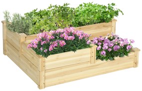 Outsunny Cavou legumicol din lemn, ghiveci de grădină în trepte, 3 niveluri, design fără fund, 108 x 88 x 36 cm, lemn natural | Aosom Romania