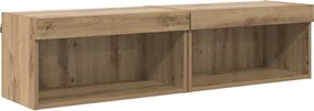 vidaXL Set comodă TV cu led Pe perete Stejar Artizanal Lemn compozit