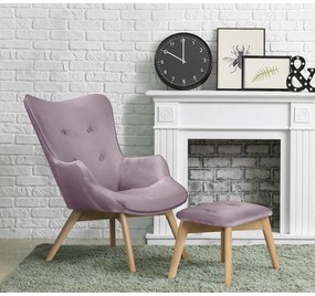 Fotoliu cu taburet mov lavandă cu tapițerie din catifea Niko – Ropez