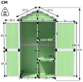 Depozit exterior pentru mobilier de grădină din lemn, design rezistent la intemperii cu întărituri stabile în formă de X, 93x45x179 cm, Verde