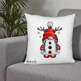 Perna Decorativa Pitic Gnom Craciun cu Coarne de Ren, 40x40 cm, Alb Pufos, Husa Detasabila, Perna Inclusa, BEKZ®