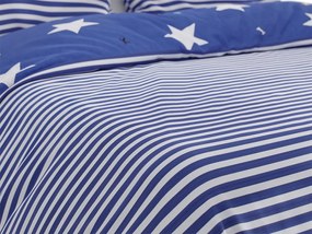 Lenjerie de pat din bumbac albastru WHITE STRIPES