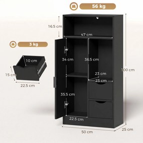 HOMCOM Dulap Baie Îngust cu 2 Sertare și Rafturi Reglabile pentru Bucătărie, Living, Hol, Negru | Aosom Romania