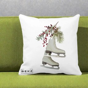 Perna Decorativa Patine cu Ramuri de Brad si Afine, 40x40 cm, Alba Mata, Husa Detasabila, Perna Inclusa, BEKZ®