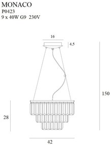 Lustra suspendata design elegant 42cm Monaco, auriu P0423 MX