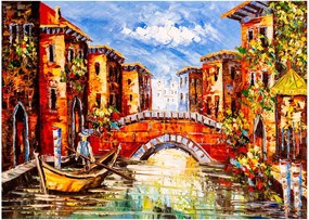 Tablou pe sticlă - Pictură în ulei a orașului III. (70x50 cm)
