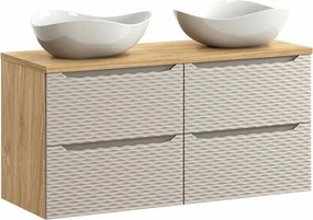 Set dulap baza suspendat 120 cm cu blat si lavoar Comad Ocean bej si stejar uleiat