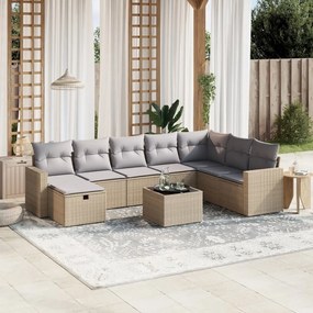 vidaXL Set canapele de grădină, 9 piese, cu perne, bej, poliratan