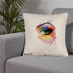 Perna Decorativa Ochi Verde Acuarela, 40x40 cm, Bej Canapea, Husa Detasabila, Perna Inclusa, BEKZ®