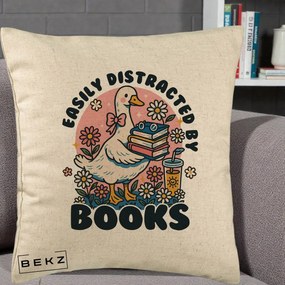 Perna Personalizata Easily Distracted by Books, 40x40 cm, Bej, Husa Detasabila, Perna Inclusa, BEKZ®