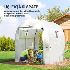 Outsunny Seră Tip Tunel Walk-in cu Acoperire PE Rezistentă la UV, Uși și Ferestre cu Plasă, 1,8 x 1,8 x 2 m, Verde | Aosom Romania