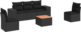vidaXL Set mobilier de grădină cu perne, 6 piese, negru, poliratan