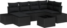 vidaXL Set de canapele pentru grădină cu pernă 7 pcs Negru poliratan
