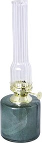 Lampă cu petrol din sticlă reciclată cu model în relief, verde, arzător din alamă, mică, Ø 8 x H 25 cm, „Elvira"