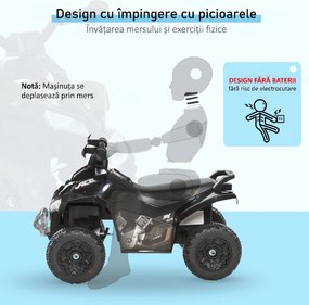 HOMCOM Mini quad pentru copii 18-36 luni, fără pedale, cu muzică și mânere late, PP și metal, negru | Aosom Romania