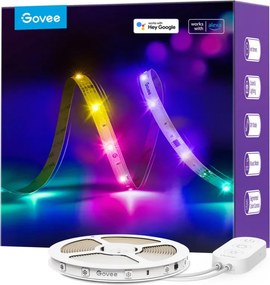 Banda LED Smart Govee RGBIC H618A3D1, 12 W, 5 m, 90 LED-uri, Wi-Fi, Bluetooth, Alexa, Control vocal si mobil, Alb