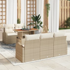vidaXL Set dining grădină 6 piese cu perne Bej Ratan Poliester