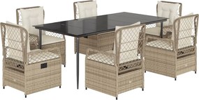 vidaXL Set de masă pentru grădină, 7 piese, cu perne, bej, poliratan