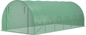 Prelată de seră Outsunny din PE cu 12 ferestre, ușă rulantă și margini îngropate, 6x3x2 m, de culoare verde | Aosom Romania