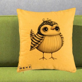 Perna Decorativa Pui Elegant Alb-Negru, 40x40 cm, Galben, Husa Detasabila, Perna Inclusa, BEKZ®