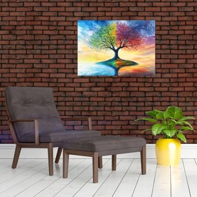 Tablou pe sticlă – Arbore pictat al anotimpurilor (70x50 cm)