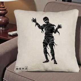 Perna Decorativa Mormii Infricosat Silueta Neagra Halloween, 40x40 cm, Bej Canapea, Husa Detasabila, Perna Inclusa, BEKZ®