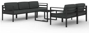 Set mobilier de gradina cu perne, 6 piese, antracit, aluminiu 4x colt + mijloc + masa, 1