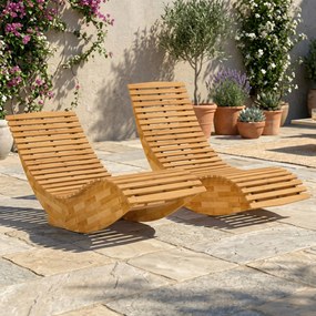 Outsunny Set de 2 Balansoare de Exterior, Șezlonguri Pliabile Ergonomice din Lemn de Acacia, Natural. | Aosom Romania