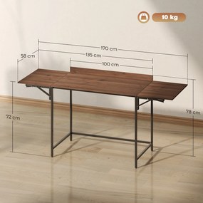 HOMCOM Birou pliant masă de calculator 2 aripi pliabile pentru 2 monitoare, pentru cameră, spații mici, 170 x 58 x 78 cm nuc | Aosom Romania