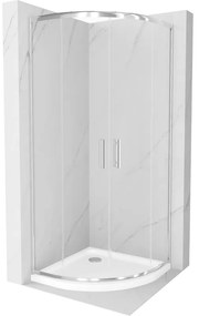 Mexen Rio cabina de duș semirotundă 90 x 90 cm, transparentă, cromată + cădiță Flat, albă - 863-090-090-01-00-4110