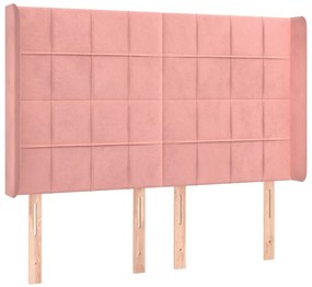 Pat cu arcuri, cu saltea si LED, roz, 140x190 cm catifea Roz, 140 x 190 cm, Cu blocuri patrate