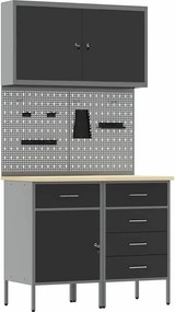 vidaXL Dulap de lucru cu sertar 5 pcs Negru Lemn ingineresc și oțel