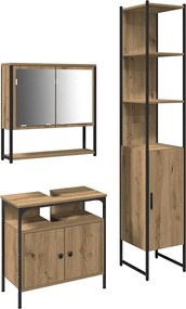 vidaXL Set de mobilier pentru baie cu raft 3 pcs Stejar Artizanal