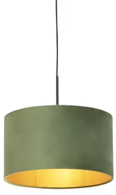 Lampă suspendată cu abajur din catifea verde cu auriu 35 cm - Combi
