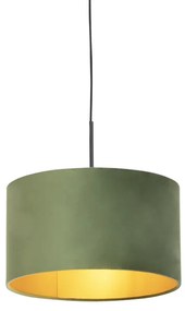 Lampă suspendată cu nuanță de velur verde cu aur 35 cm - Combi