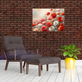 Tablou pe sticlă - Pictură cu maci (70x50 cm)